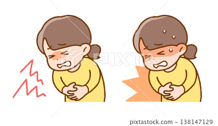 A girl's face turns red due to stomach ache | Poor health, anxiety, stress A girl's face turns red due to stomach ache | Poor health, anxiety, stress 138147129