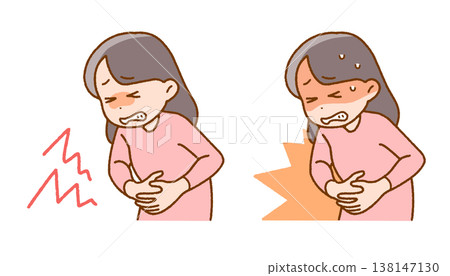 Woman's face turns red due to abdominal pain | Poor health, menstrual cramps, stress 138147130