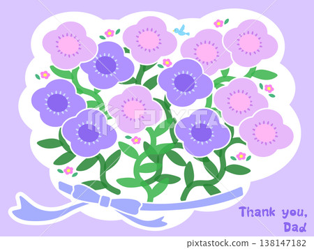 Father's Day Thank You English Message with Flower Bouquet Illustration (Lavender Background) Thank you, Dad Handwritten Logo Father's Day Thank You English Message with Flower Bouquet Illustration (Lavender Background) Thank you, Dad Handwritten Logo 138147182