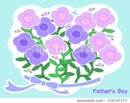 Father's Day English Handwritten Logo Flower Bouquet Illustration (Light Blue Background) Cute Gift Material for Father's Day 138147273