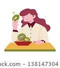 A woman holding a matcha donut while café hopping and enjoying matcha sweets. 138147304
