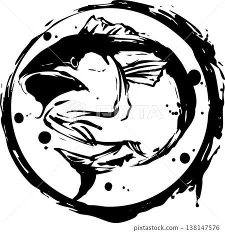 鮪魚水墨插畫 鮪魚水墨插畫 138147576