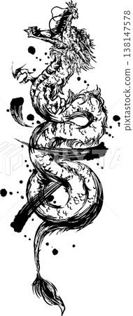 Ink painting illustration of a rising dragon 138147578