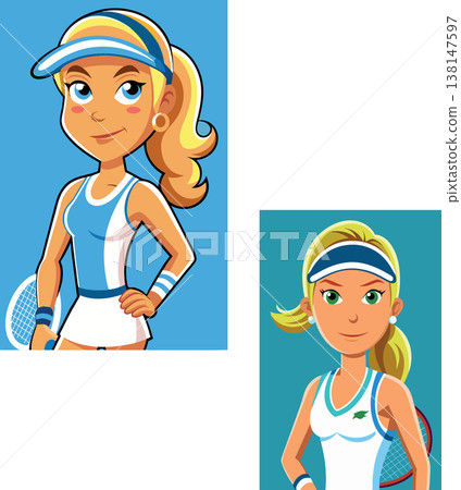 Confident female tennis player posing with racket Confident female tennis player posing with racket 138147597