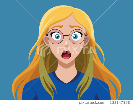 Shocked blond woman wearing glasses showing fear and surprise, Shocked blond woman wearing glasses showing fear and surprise, 138147598
