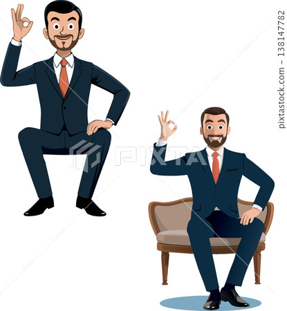 Smiling businessman gesturing okay sign in two different poses Smiling businessman gesturing okay sign in two different poses 138147782