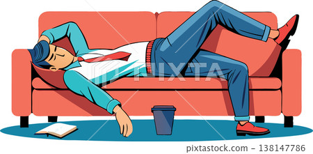 Exhausted businessman sleeping on a sofa after working day 138147786