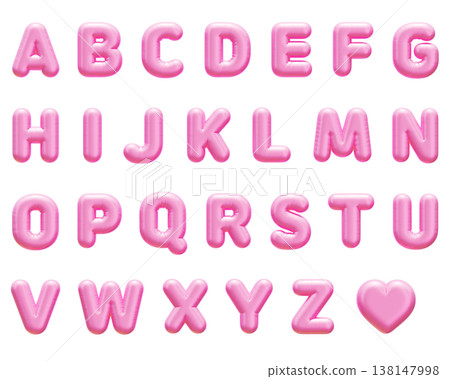 Pink 3D Balloon Alphabet Letters A to Z with Heart Icon set 138147998