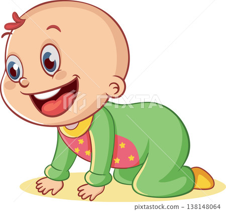 Happy baby crawling and smiling, wearing green clothes Happy baby crawling and smiling, wearing green clothes 138148064