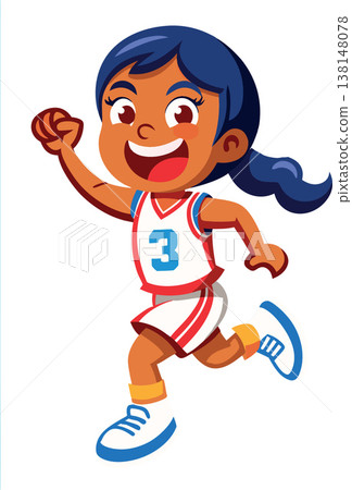 Happy basketball player girl running and celebrating with fist up in the air Happy basketball player girl running and celebrating with fist up in the air 138148078