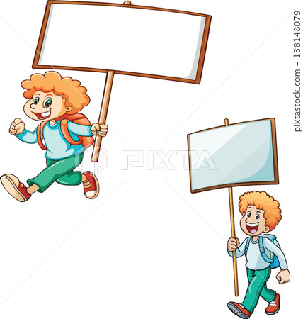 Students walking and holding blank protest signs Students walking and holding blank protest signs 138148079