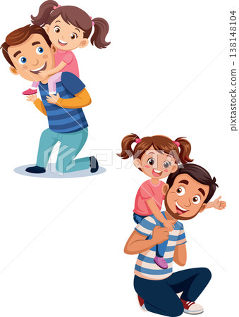 Happy fathers giving piggyback ride to their daughters 138148104