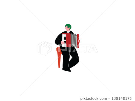 一幅描繪男子演奏手風琴的插圖。 一幅描繪男子演奏手風琴的插圖。 138148175