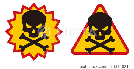 一套以骷髏頭警告符號和危險警告標誌為主題的插圖材料。 一套以骷髏頭警告符號和危險警告標誌為主題的插圖材料。 138148214