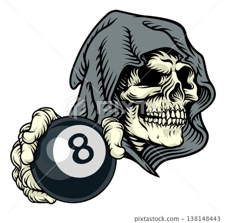Grim Reaper Death Skeleton Pool Ball Team Mascot Grim Reaper Death Skeleton Pool Ball Team Mascot 138148443