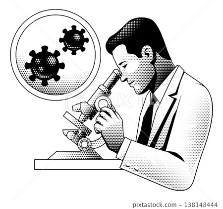Scientist Using Microscope Vintage Illustration 138148444
