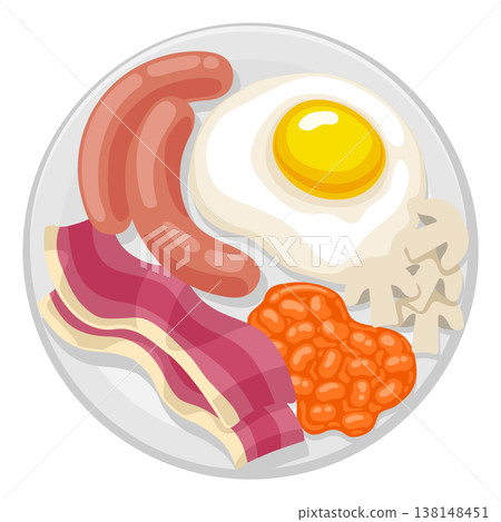 Fried Full English Breakfast Food Illustration 138148451