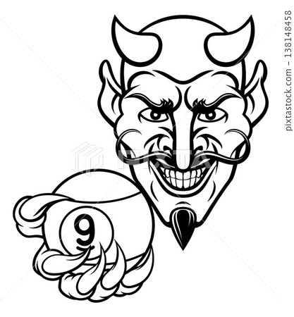 Devil and 9 Ball Nine Ball Pool Cartoon Mascot 138148458
