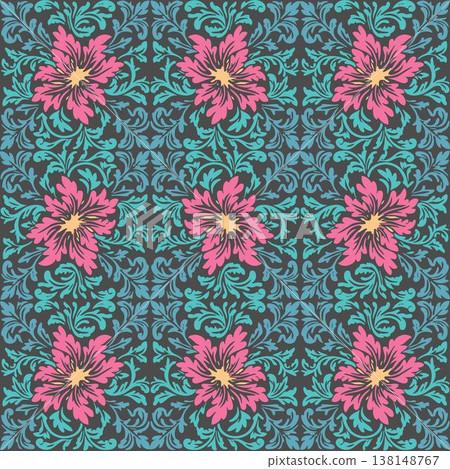 Vintage Damask Floral Bloom Seamless Pattern Vintage Damask Floral Bloom Seamless Pattern 138148767
