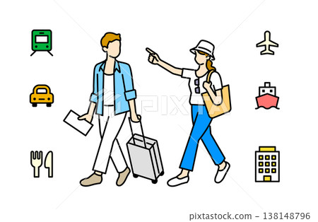 一對情侶享受旅行的插圖 138148796