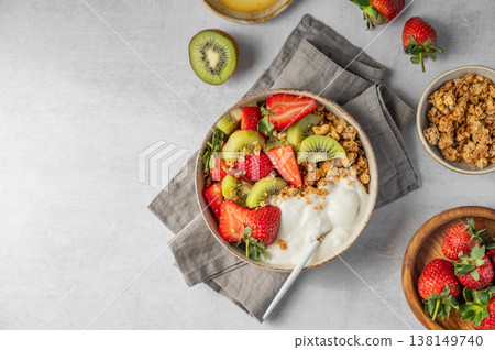 Healthy yogurt bowl with granola and fresh berries for clean eating diet Healthy yogurt bowl with granola and fresh berries for clean eating diet 138149740