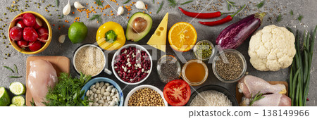 Healthy food ingredients banner meal prep Healthy food ingredients banner meal prep 138149966
