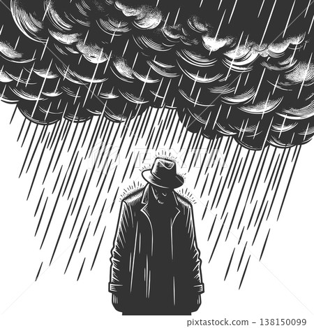 Depressed Man Standing Under Heavy Rain Cloud Depressed Man Standing Under Heavy Rain Cloud 138150099