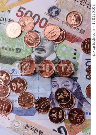 Korea, Korean cash bills, and the won currency for exchange and financial transactions. Korean won Korea, Korean cash bills, and the won currency for exchange and financial transactions. Korean won 138150108