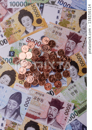 Korea, Korean cash bills, and the won currency for exchange and financial transactions. Korean won Korea, Korean cash bills, and the won currency for exchange and financial transactions. Korean won 138150114