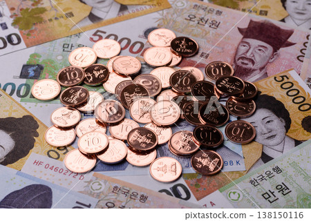 Korea, Korean cash bills, and the won currency for exchange and financial transactions. Korean won Korea, Korean cash bills, and the won currency for exchange and financial transactions. Korean won 138150116