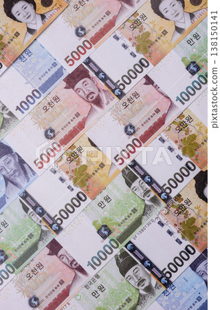 Korea, Korean cash bills, and the won currency for exchange and financial transactions. Korean won Korea, Korean cash bills, and the won currency for exchange and financial transactions. Korean won 138150141