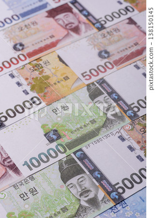 Korea, Korean cash bills, and the won currency for exchange and financial transactions. Korean won Korea, Korean cash bills, and the won currency for exchange and financial transactions. Korean won 138150145
