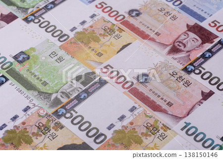 Korea, Korean cash bills, and the won currency for exchange and financial transactions. Korean won Korea, Korean cash bills, and the won currency for exchange and financial transactions. Korean won 138150146