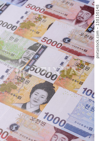 Korea, Korean cash bills, and the won currency for exchange and financial transactions. Korean won Korea, Korean cash bills, and the won currency for exchange and financial transactions. Korean won 138150148
