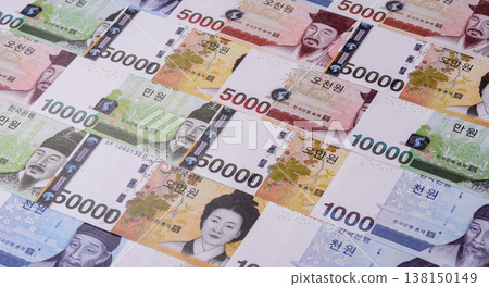 Korea, Korean cash bills, and the won currency for exchange and financial transactions. Korean won Korea, Korean cash bills, and the won currency for exchange and financial transactions. Korean won 138150149