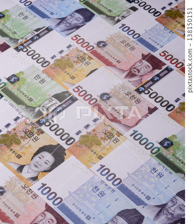 Korea, Korean cash bills, and the won currency for exchange and financial transactions. Korean won Korea, Korean cash bills, and the won currency for exchange and financial transactions. Korean won 138150151