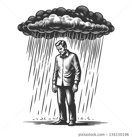 Depressed Man Standing Under Heavy Rain Cloud Depressed Man Standing Under Heavy Rain Cloud 138150196