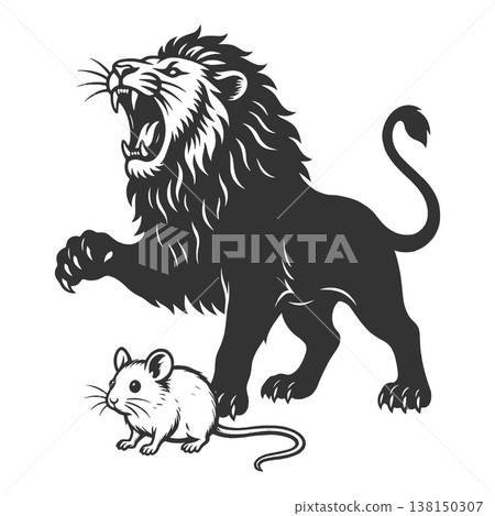 Roaring Lion Dominating Small Mouse Power Contrast Roaring Lion Dominating Small Mouse Power Contrast 138150307