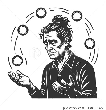 Sad Man Juggling Thoughts Mental Stress Concept 138150327