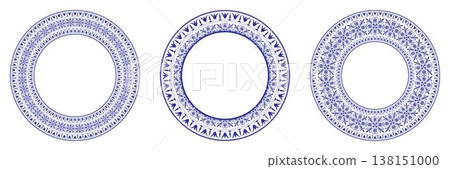 Collection of decorative blue round frames arabesques. Circle frame. Egyptian, Assyrian, Greek motif circular frame. Pattern frame for textiles, engraving, embroidery, ceramic, plate, embroidery EPS Collection of decorative blue round frames arabesques. Circle frame. Egyptian, Assyrian, Greek motif circular frame. Pattern frame for textiles, engraving, embroidery, ceramic, plate, embroidery EPS 138151000
