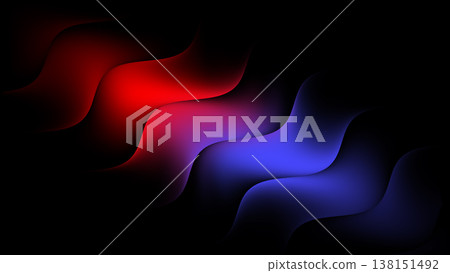 Wavy patterns of red and blue colors on a black background create a modern design in digital art Wavy patterns of red and blue colors on a black background create a modern design in digital art 138151492