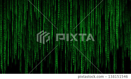 Green numbers on a dark background. Digital background artificial intelligence technology. 138151546