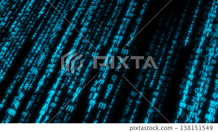 Background of random blue letters on black. Network information transfer concept. Background of random blue letters on black. Network information transfer concept. 138151549