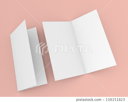Two open brochure mockups on orange background. Two open brochure mockups on orange background. 138151823
