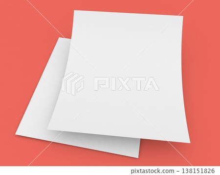 Two sheets of white paper on a red background. Two sheets of white paper on a red background. 138151826