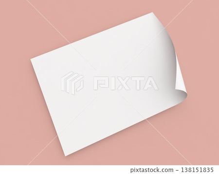 White curved sheet of paper on a orange background. 3d render illustration. 138151835