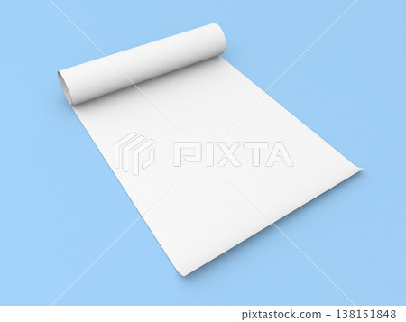 Rolled roll of paper with curled edges on a blue background. Rolled roll of paper with curled edges on a blue background. 138151848