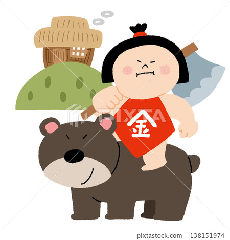 Kintaro, carrying an axe and riding a bear Kintaro, carrying an axe and riding a bear 138151974