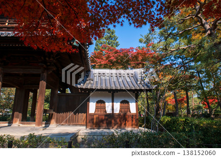 Kenninji Sanmon Triple Gate by red maple leaf tree tunnel, Kyoto 138152060