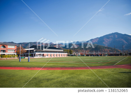 school rugby football field in mountain valley in autumn, Kyoto 138152065